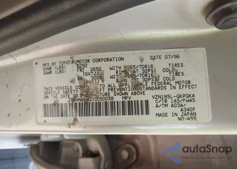 1996 Toyota 4Runner Sr5 z USA, uszkodzony, nr VIN JT3HN86R2T0050058